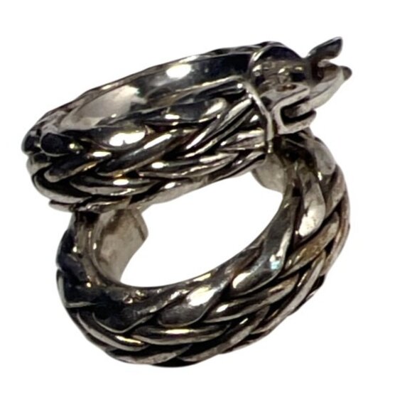 Sterling Silver Huggie Earrings Twist Rope Hoop 925 Turkey Artisan Crafted - Picture 4 of 13